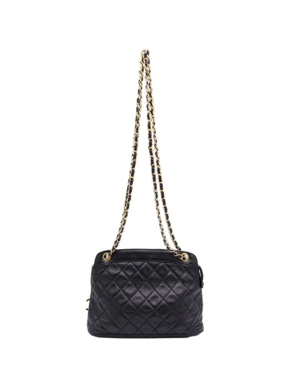 Chanel Quilted Chain Shoulder Bag Black Lambskin Gold